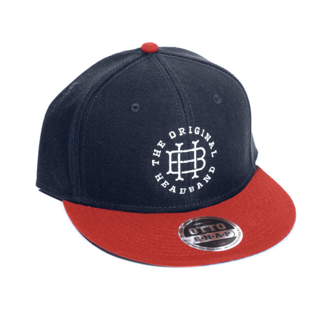 Navy & Red Embroidered Snapback hat discreetly celebrating the famous Headband cannabis strain.