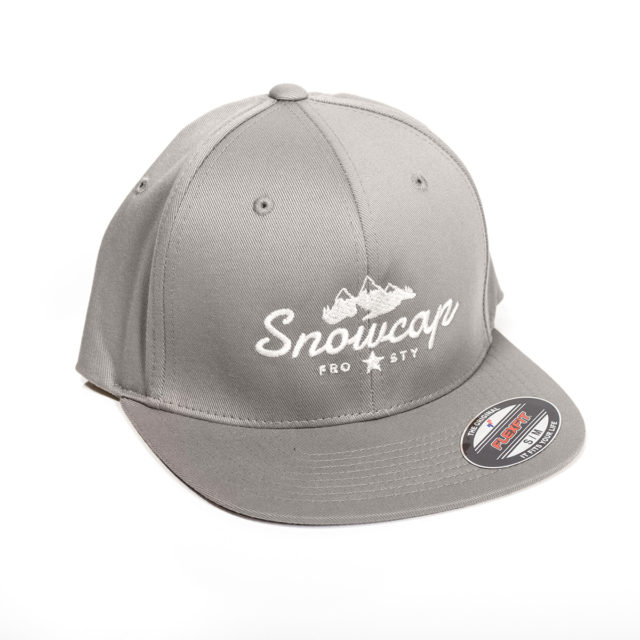 Grey Embroidered Snapback hat discreetly celebrating the famous Snowcap cannabis strain.